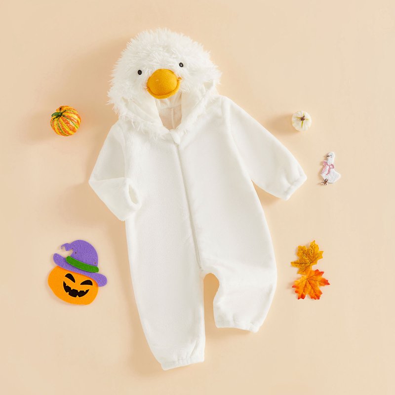 Toddler Baby Girl Boy Halloween Duck Costume Fleece Romper Cosplay Outfit - Infant Fall Winter Clothes