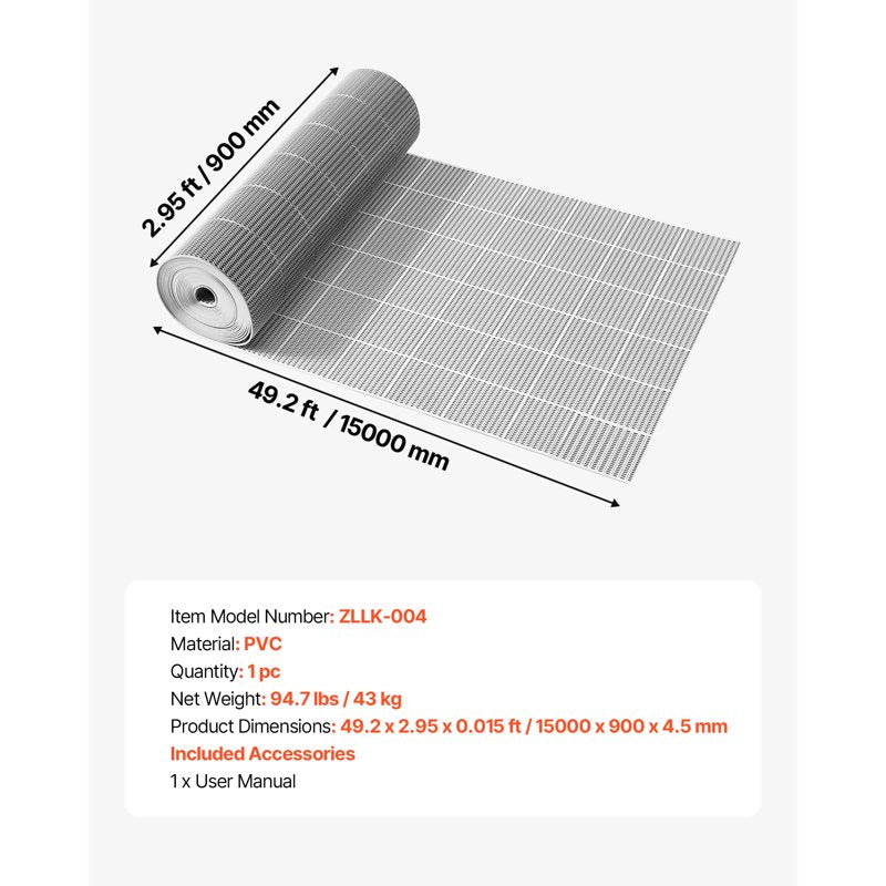 PVC Drainage Floor Mat 3x50ft Non-Slip Wet Area Roll for Indoor Outdoor Use