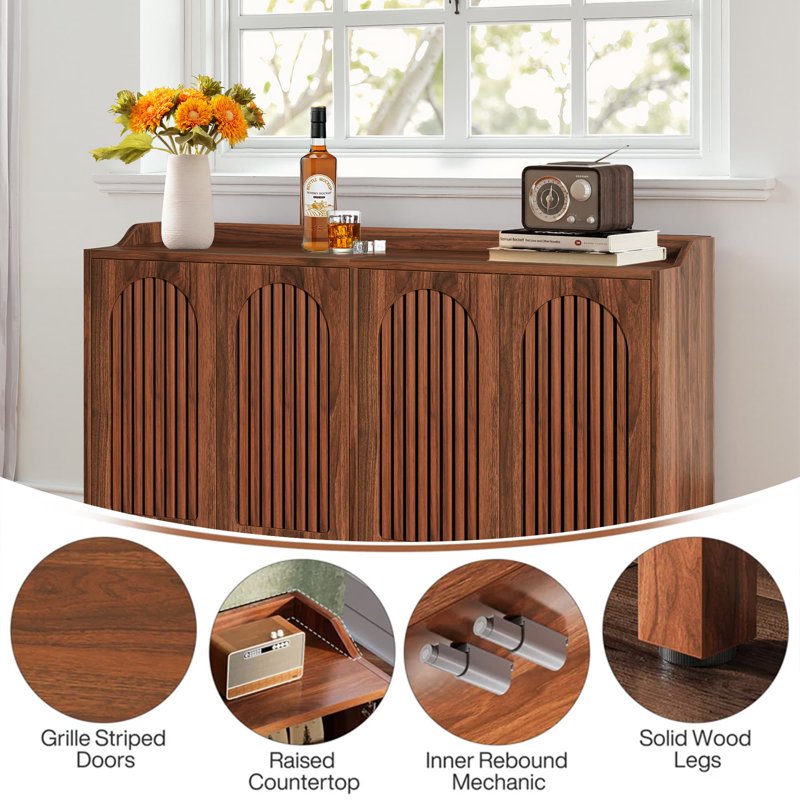 57-Inch Farmhouse Sideboard Buffet Cabinet with Shutter Doors