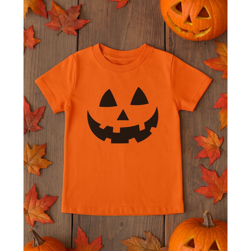 Kids Halloween T-Shirt Jack O' Lantern Spooky Pumpkin Face XL Orange - Boys & Girls Costume Tee