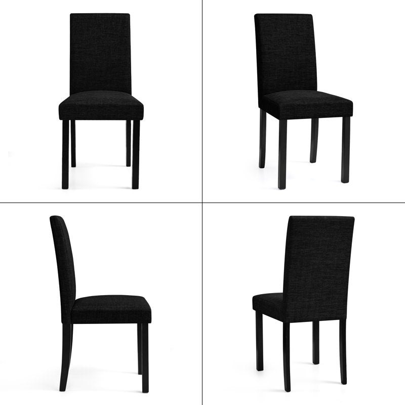 Set of 2 Linen Upholstered Dining Chairs with Solid Wood Legs - Black