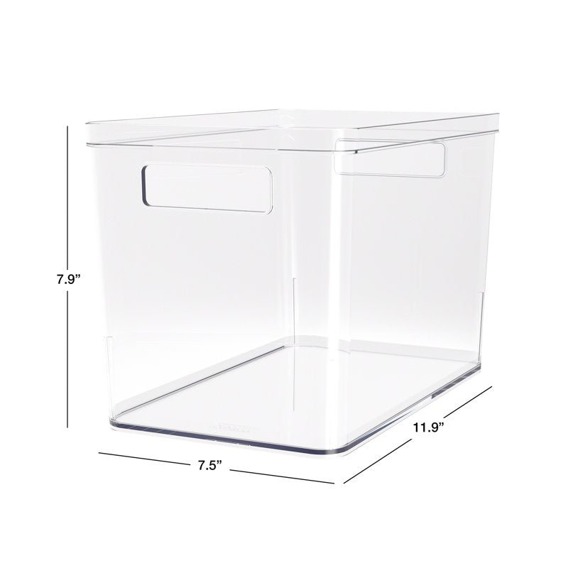 Large Clear Plastic Pantry Storage Bin with Handles - 12x7.5x8 Inches