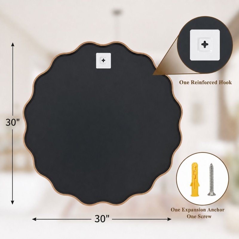 Wavy 30x30 Inch Bathroom Wall Mirror with Natural Wood Frame - Easy4Home