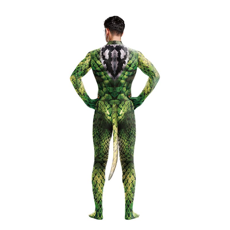 Men's Green Full Body Dragon Costume Bodysuit with Wings, Mask & Tail - Halloween Cosplay