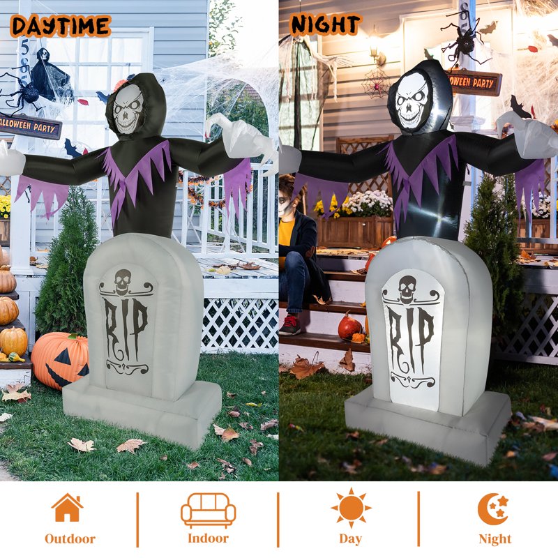 6 FT Inflatable Grim Reaper Halloween Yard Decoration with LED Lights