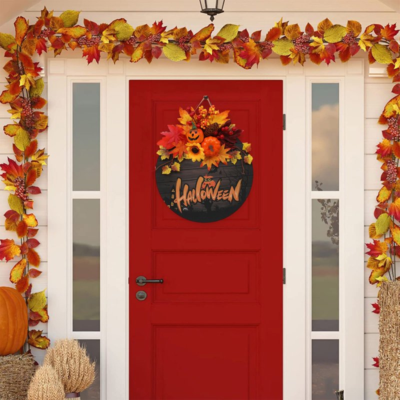 Halloween Wreath Indoor Outdoor Decorations B - Artificial Pumpkin & Spider