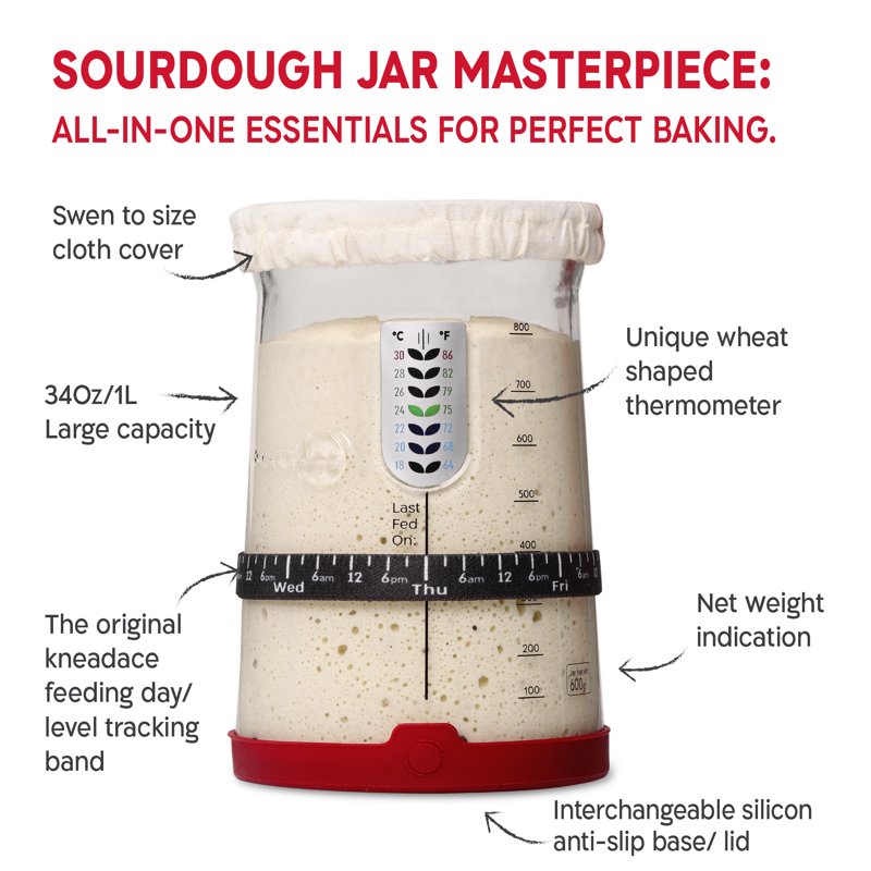 Premium Sourdough Starter Kit - 34 oz Jar, 9 Piece Set