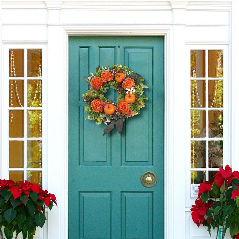 Fall Garland with Halloween Leaves and Pumpkins - Multicolor B, 12 Inch