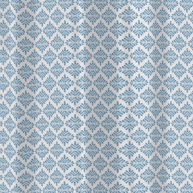 Single Waterproof Blue Medallion Shower Curtain Set with Hooks - 70x72 Inches
