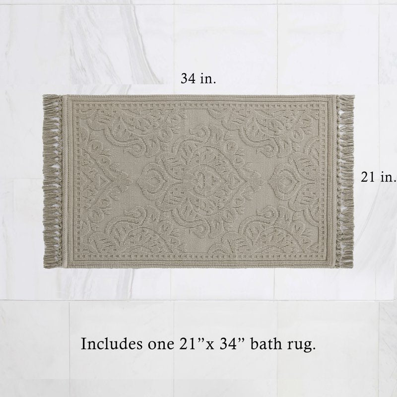 Cotton Fringe Bath Rug 21 x 34 in. Linen Boho Bathroom Mat - Jean Pierre Ricardo