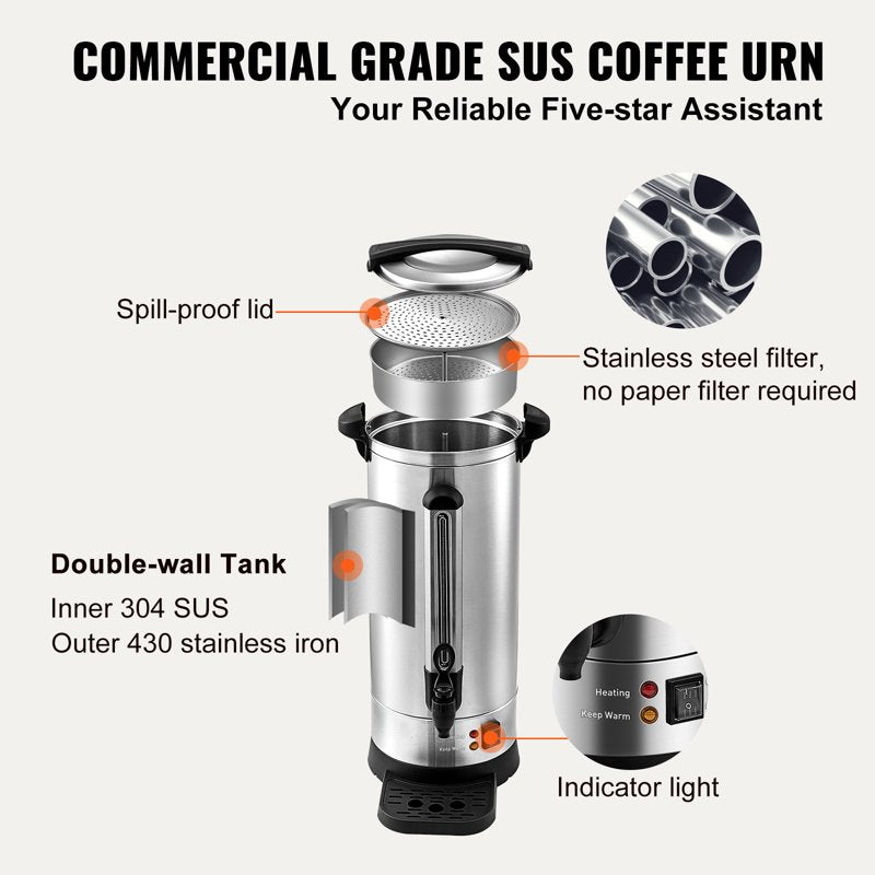 110-Cup Stainless Steel Coffee Urn - Electric Coffee Brewer