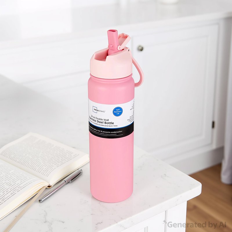 24 oz Pink Stainless Steel Insulated Water Bottle with Straw Lid