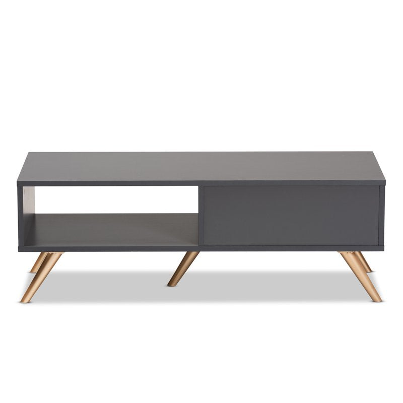 Modern Dark Grey and Gold Wood Coffee Table with Drawer