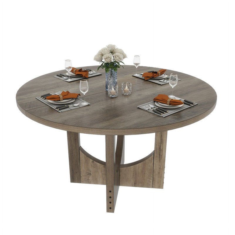 Round Dining Table for 6-8 Guests - Farmhouse Style, Grey Finish