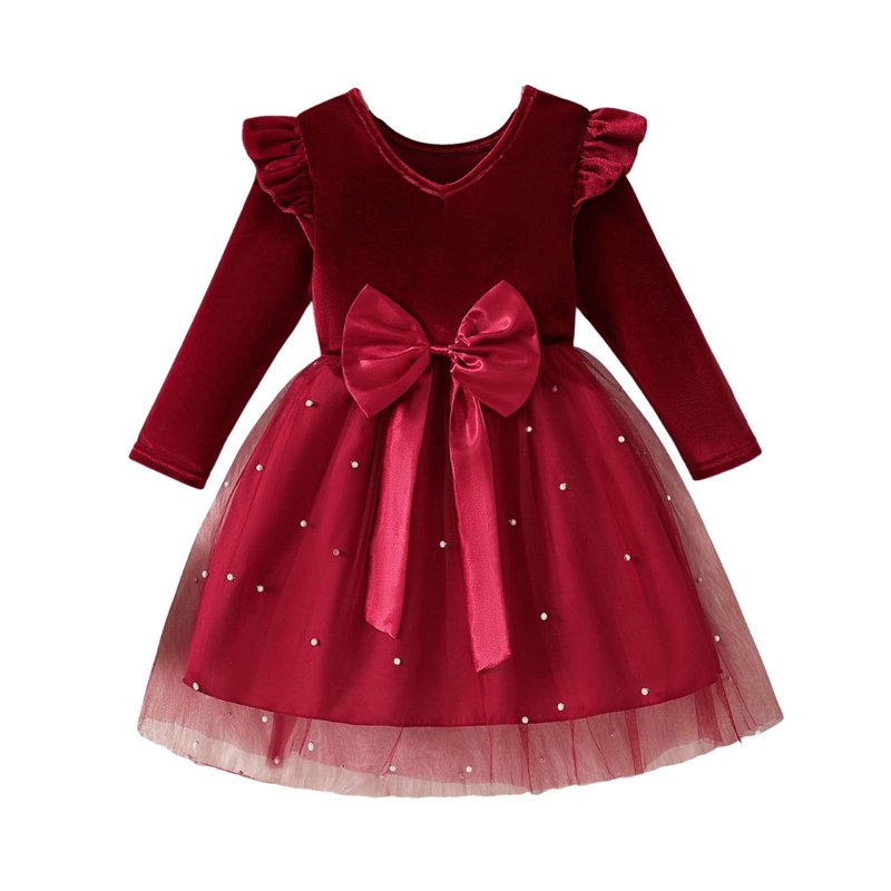 Girls Star Gown Long Sleeve Party Dress - Red, Size 9-10 Years