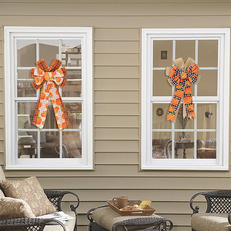 Thanksgiving Fall Bow for Wreaths & Decorations - Pumpkin & Orange Buffalo Plaid - Variation #03