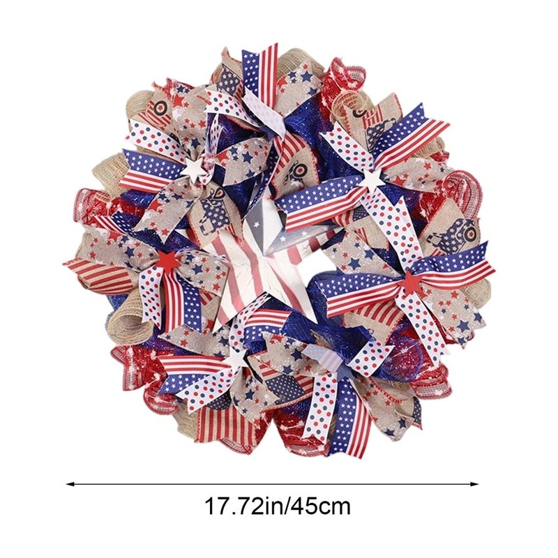 Patriotic Wreath for Front Door - Independence Day Red White Blue Flower Wreath Z0G