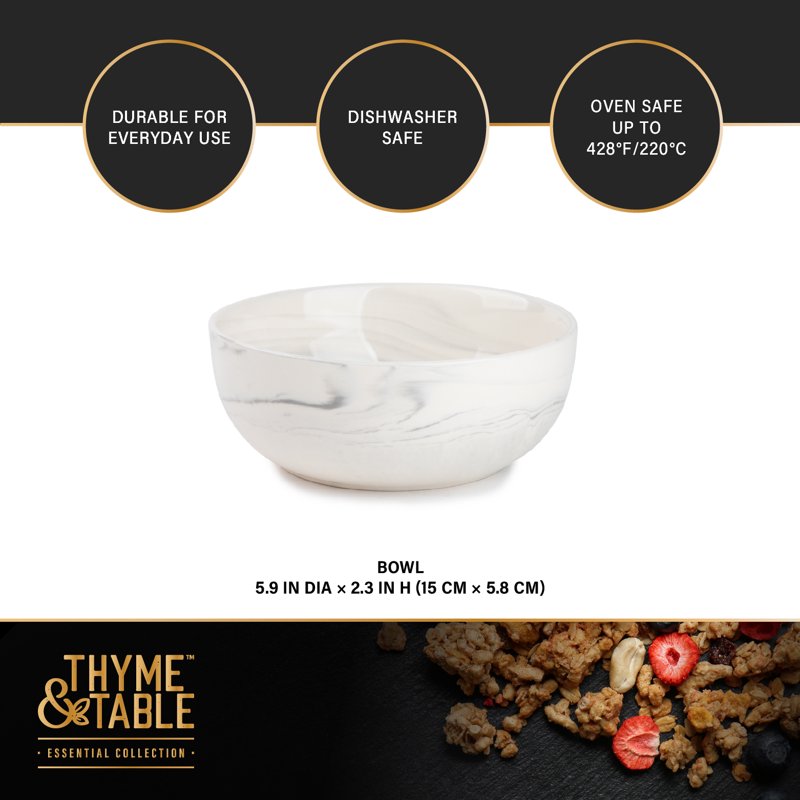 Grey Marble Ceramic Bowl - 2 Pack, Stylish and Versatile