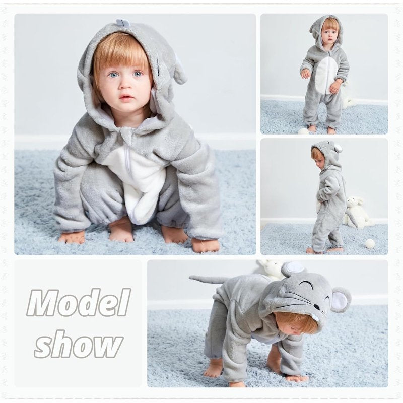 Gray Mouse Baby Animal Costume Romper 12-18 Months - Unisex Fall Winter Flannel