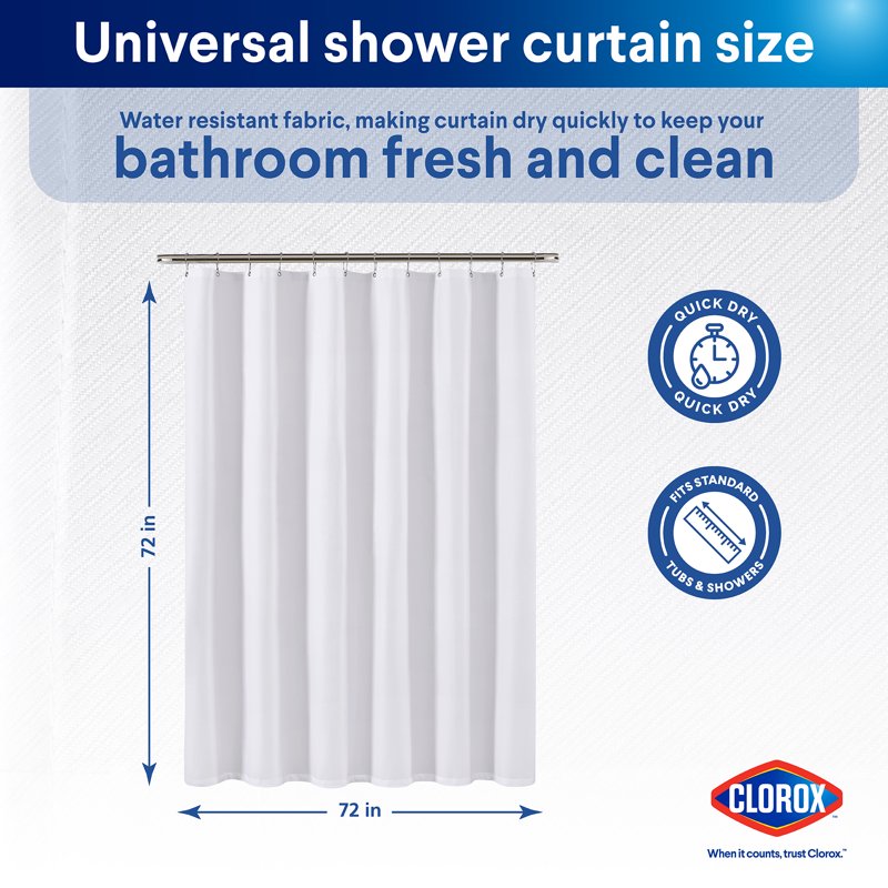 Waterproof Fabric Shower Curtain - 72x72 inches, White with Weighted Magnets - Durable, Machine Washable