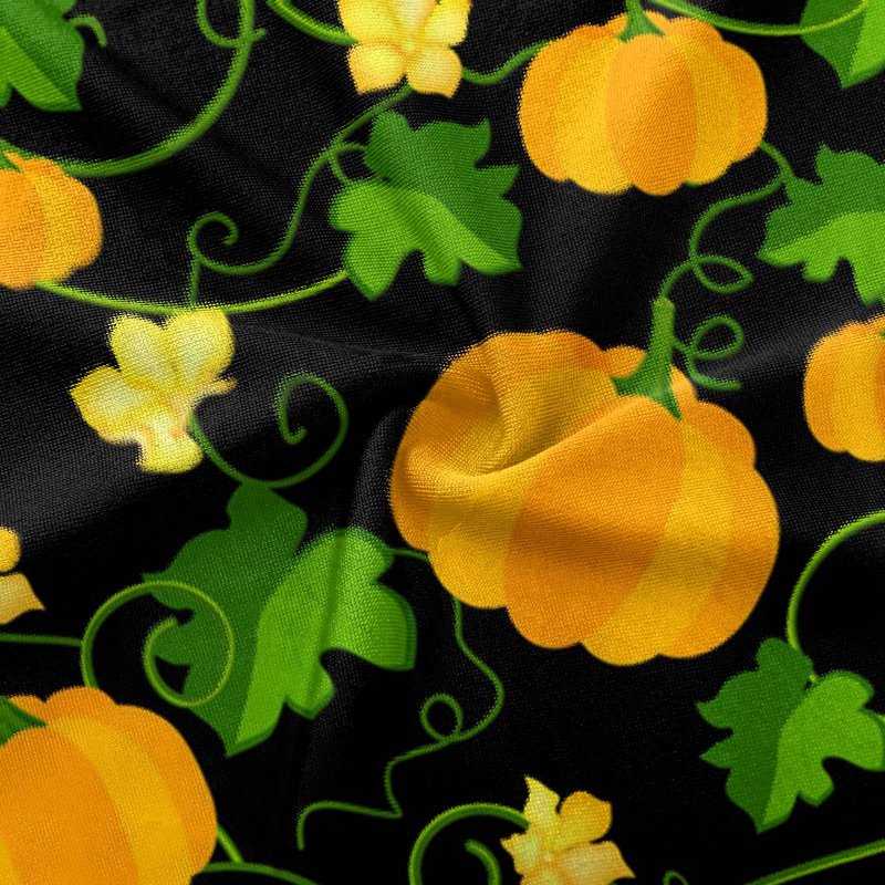 Green Plus Size Women's Halloween Pumpkin Bat Print Scrub Top with Pockets XXL