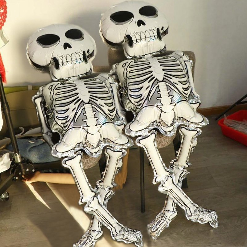 Skeleton-Themed Halloween Balloons 2 Pack - Jumbo Foil Skull Decorations