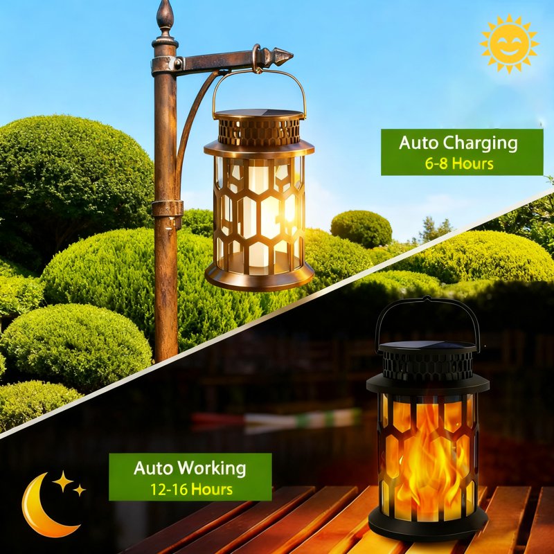 Solar Lanterns Outdoor Flickering Flame Garden Pathway Lights - Yard Patio Decor