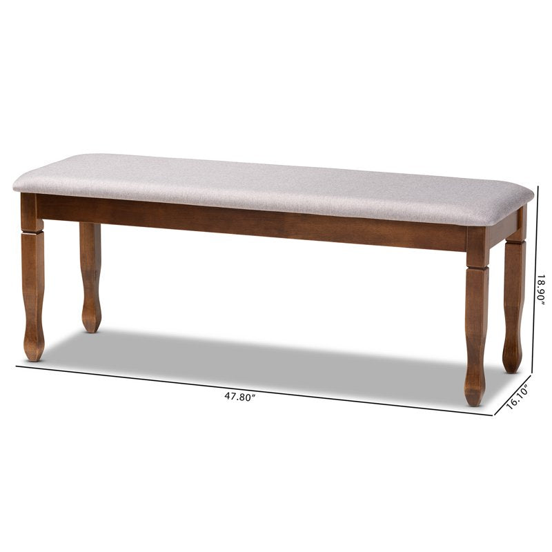 Modern Grey Fabric Upholstered Walnut Dining Bench
