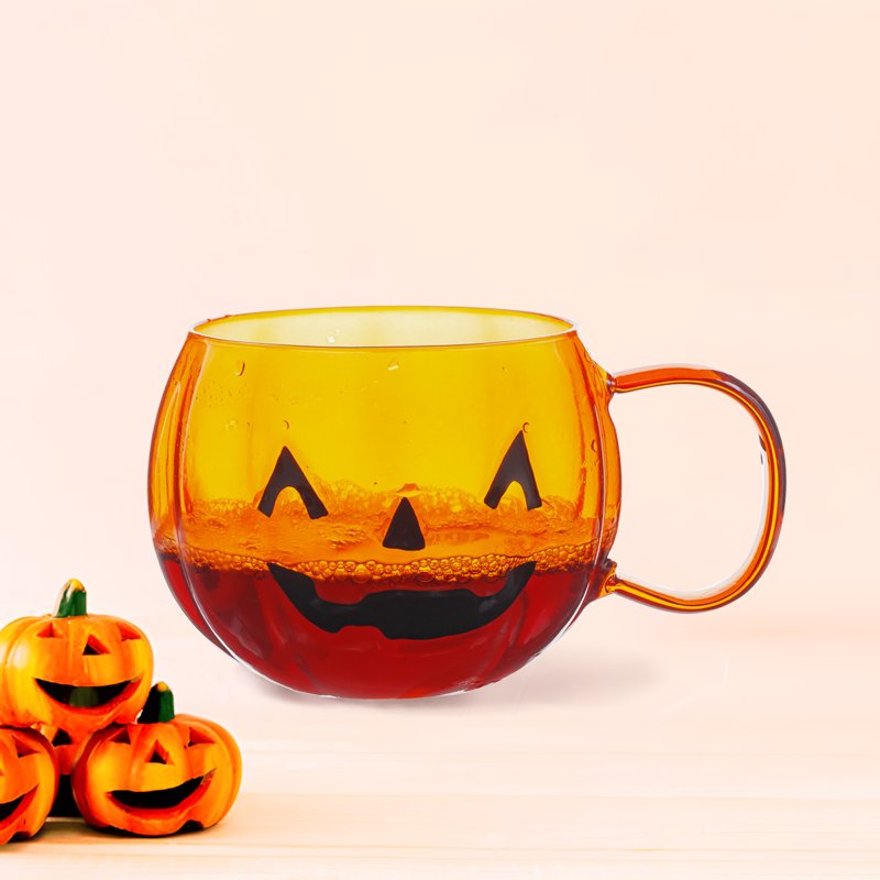 Glass Pumpkin Mug with Jack-o'-Lantern Face - Durable Borosilicate