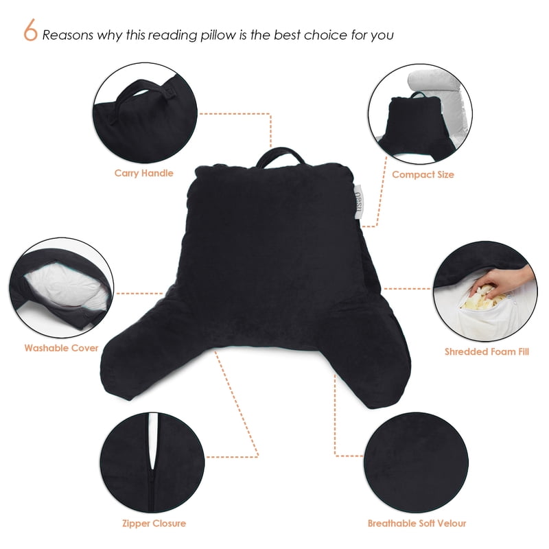 Petite Black Reading Pillow with Lap Desk & Arms - Kids & Teens Support