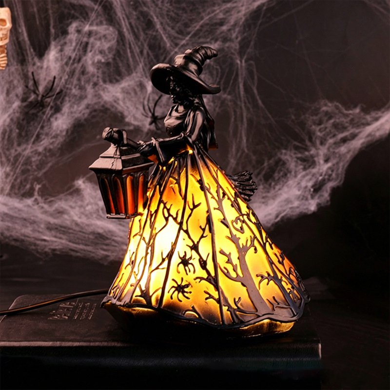 Halloween Witch Lamp - Stained Glass Gothic Witch Hat LED Night Light - Spooky Tabletop Decor - Halloween Party Gift - Variation of J-B