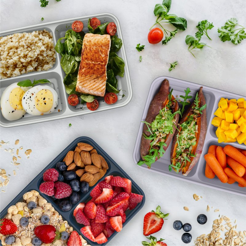 3-Compartment Meal Prep Containers - Lilac, BPA Free & Microwave Safe