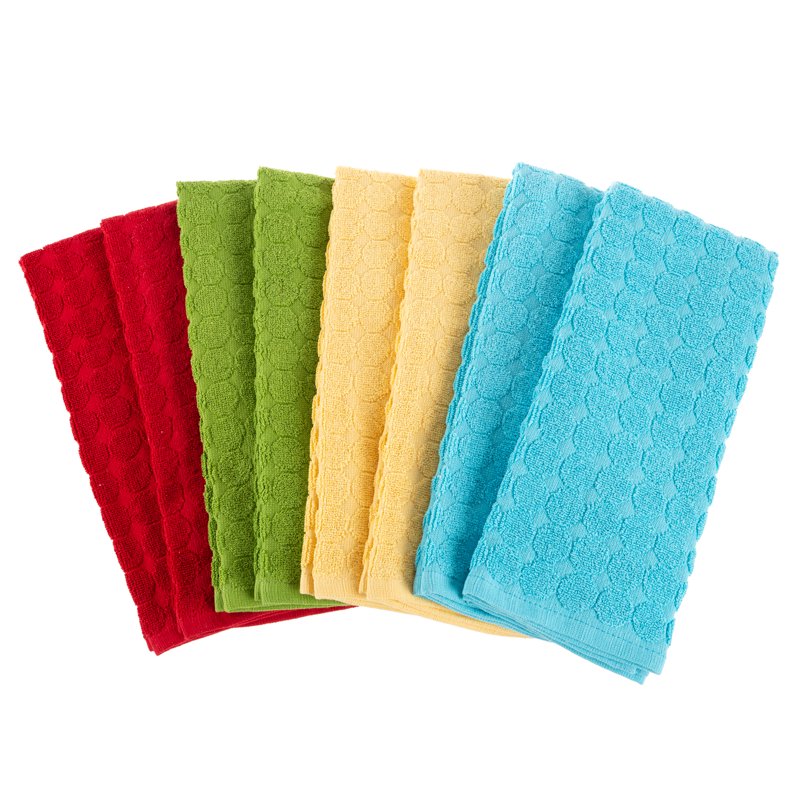 100% Cotton Kitchen Towels Set - Modern Circle Pattern, 8 Pack