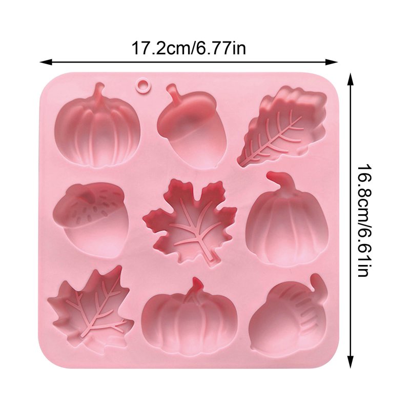 Pink Autumn Pumpkin Maple Leaf Acorn Silicone Mold, 9-Cavity Fall Baking & Craft