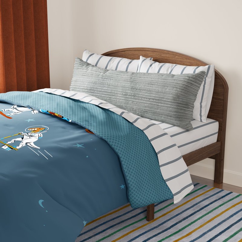 Kids Body Pillow with Removable Plush Ribbed Cover - Gray, 48x20 in