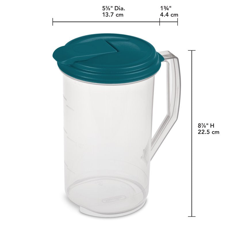 2 Quart Round Pitcher - Clear Plastic with Flip-Top Spout, 6 Pack