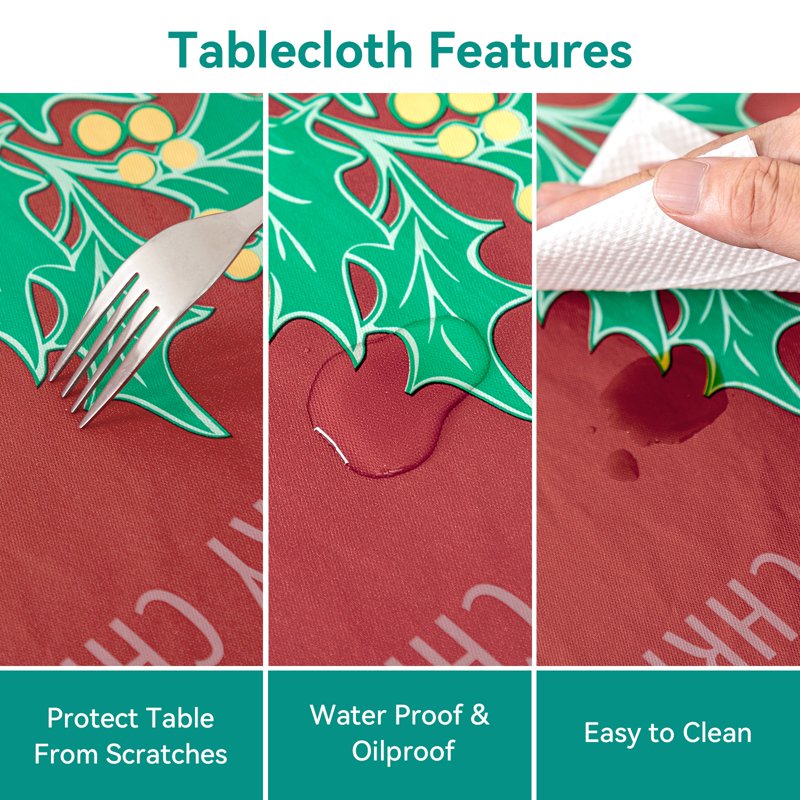 Christmas Tablecloth 60x84 Inch - Waterproof Green & Red Design