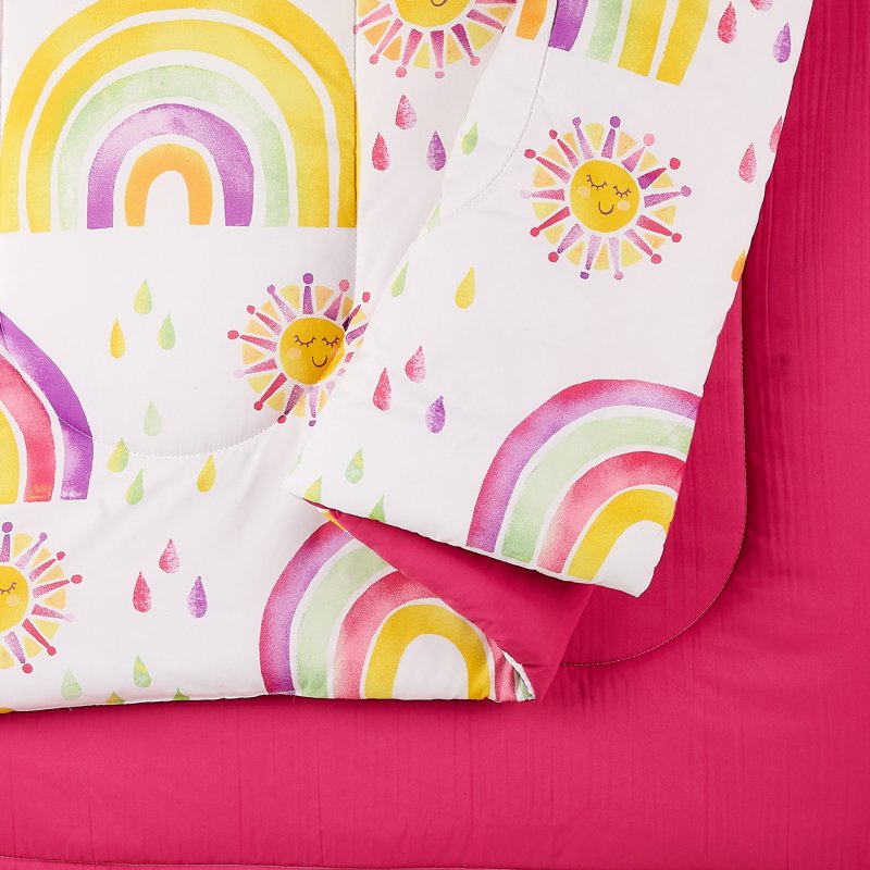 Pink Kids Comforter Set with Rainbows & Sun - Twin XL, 2-Piece