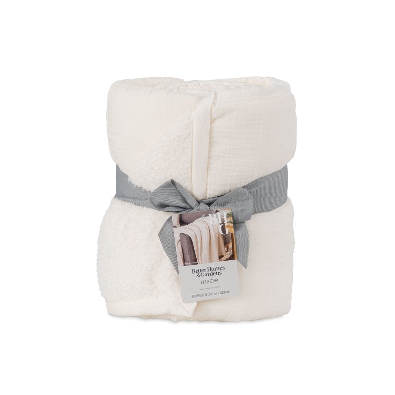 Oversized Reversible Throw Blanket - Gauze to Cozy Knit - Vanilla Dream