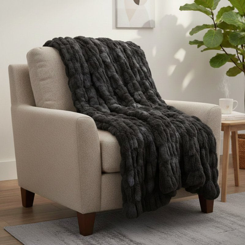Faux Fur Throw Blanket 60x80 Black - Plush Cozy Sofa & Bed Accessory