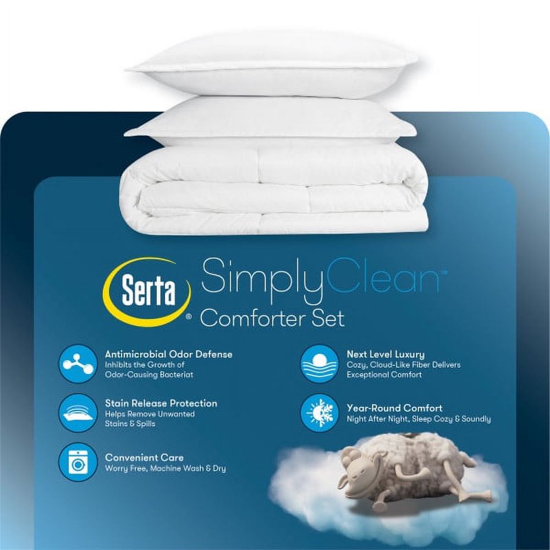 Serta Simply 2-Piece Black Twin XL Comforter Set - Antimicrobial & Easy Care