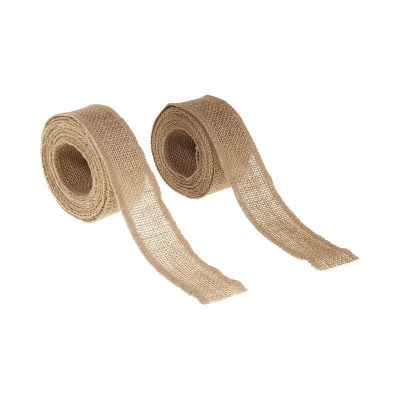Natural Burlap Ribbon Set - 2 Pack, 1.5W x 3 Yards, Gold Tinsel & Natural Colors with Variation of Natural & Natural Gold Tinsel 2 Pack