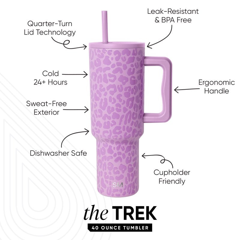 Insulated Stainless Steel Trek Tumbler with Straw Lid - Electric Lavender Leopard