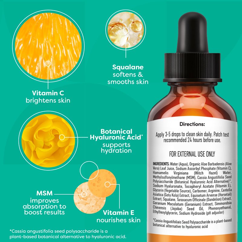 Vitamin C Facial Serum with Squalane & Hyaluronic Acid for Anti-Aging