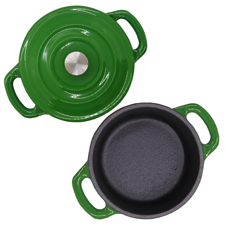 Enameled Cast Iron Mini Pot - 5.5-Inch Cocotte with Lid - Blue, Green, White