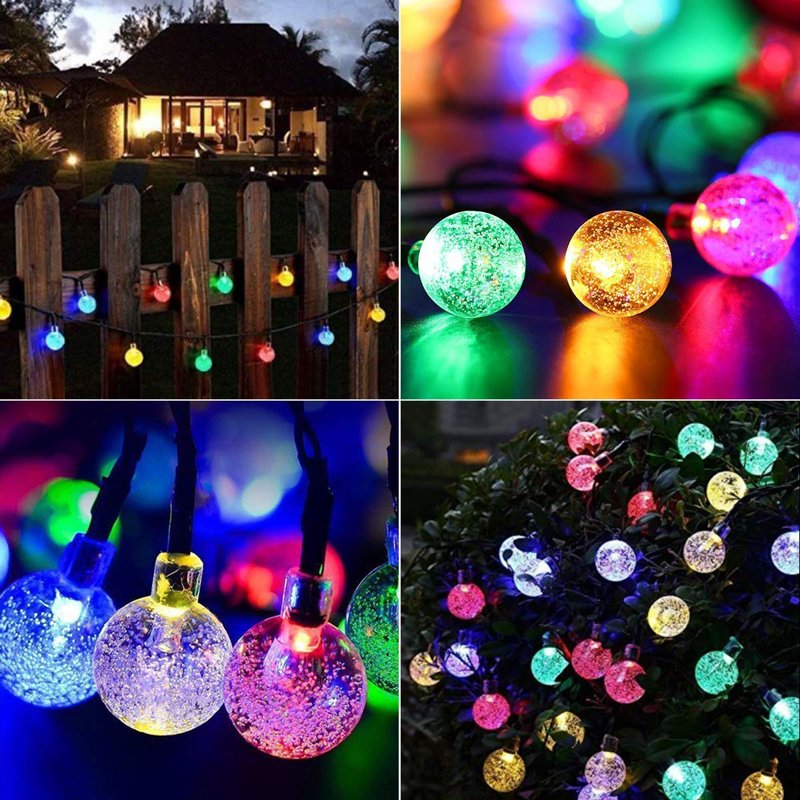 20 LED Solar Bubble Globe String Lights - Waterproof 8 Mode Fairy Lights for Garden & Party - Multi, 4.85M