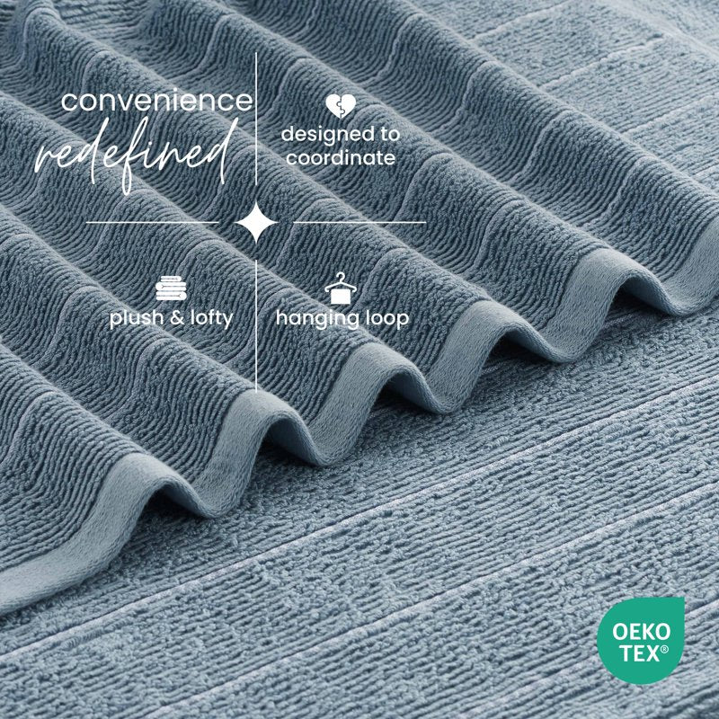 Martex Blue Slub Stripe Bath Towel 30x56 Inches - Soft, Absorbent, Quick-Drying