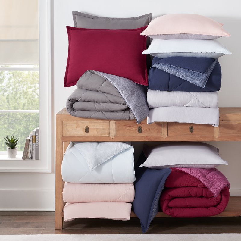 Cooling Bed Set - King, Pink, 7-Piece Reversible Bedding Comforter & Sheets