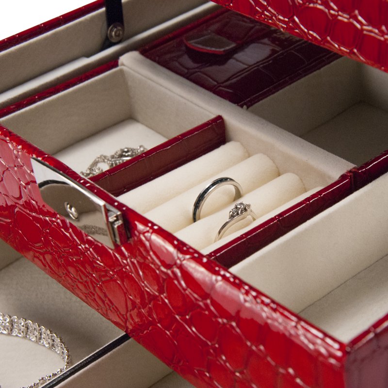 Jewelry Case with Velvet Compartments and Key Lock - Multiple Colors