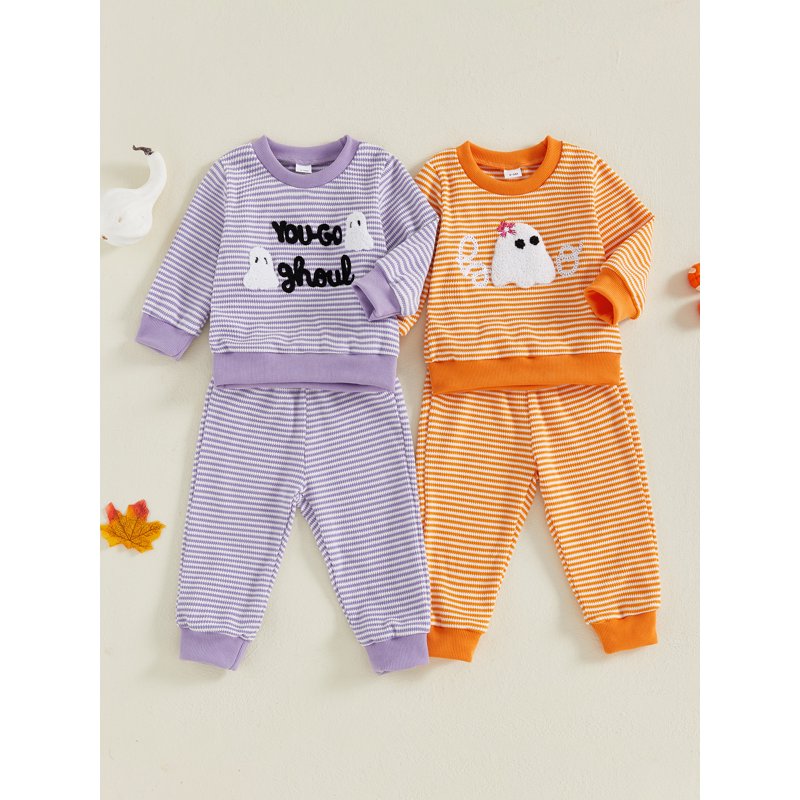 Baby Girl Halloween Outfits 2-Piece Striped T-Shirt and Pants Set - 0-6 Months Style 24